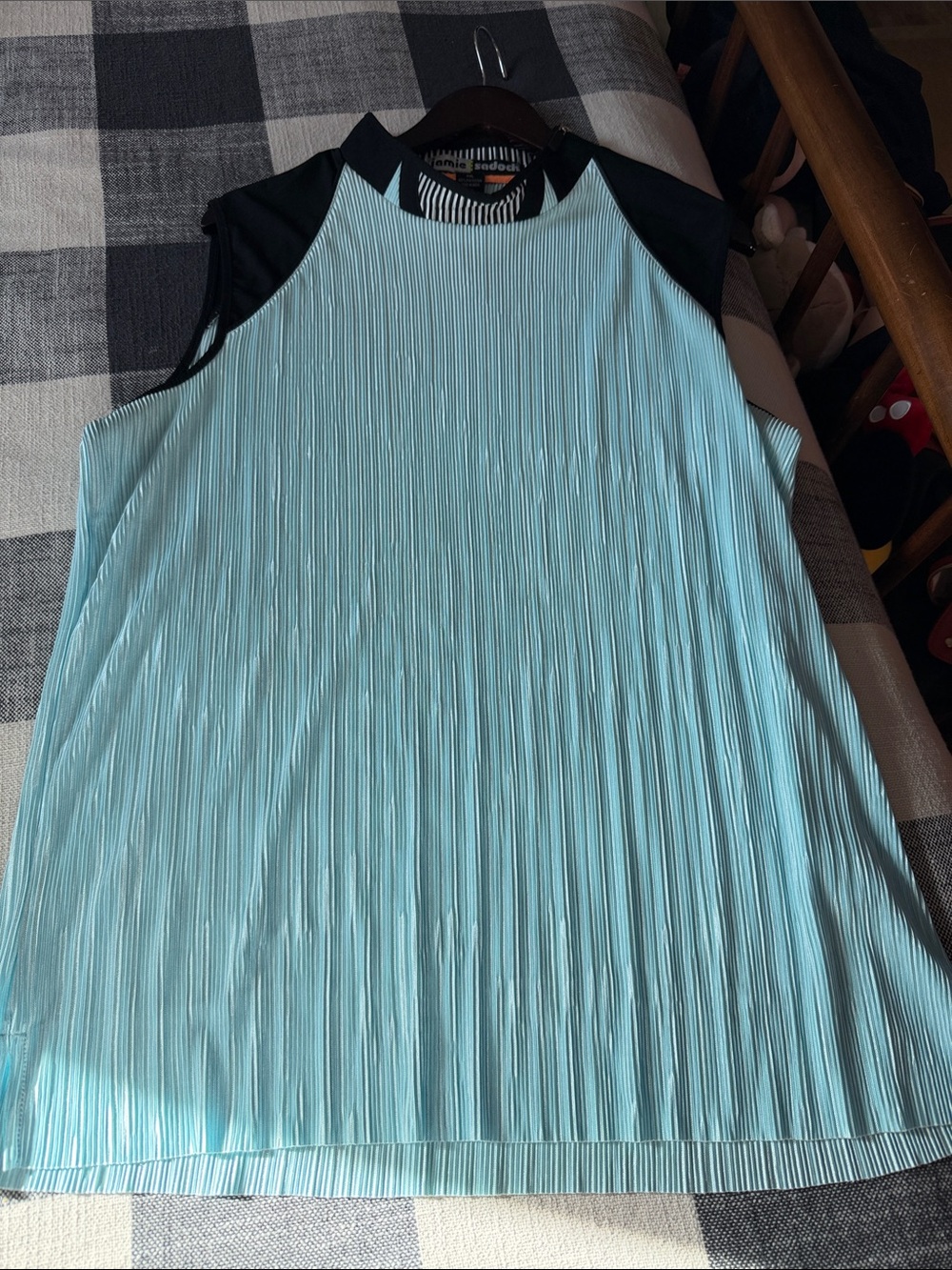 jamie sadock Light Blue Pleated Sleeveless Top with Black Accents